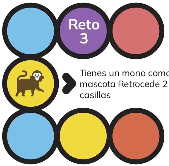 Casilla morada con texto 'Reto 1'.