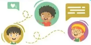Ilustraciones de niños y elementos relacionados con la comunicación por Internet.