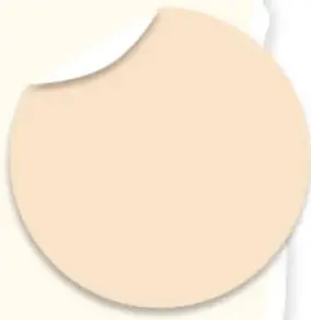 Figura decorativa circular de color beige con una esquina doblada, como pegatina.