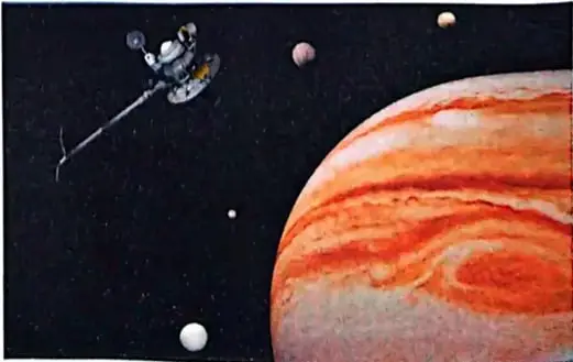 Sonda espacial Voyager explorando Júpiter