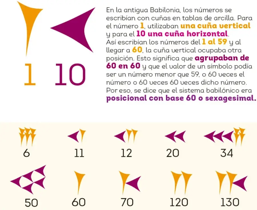 Representación ampliada de una cuña vertical (valor 1) y una cuña horizontal (valor 10) en colores amarillo y morado.