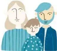 Ilustración de dos papás con dos hijos e hijas.