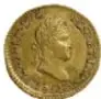 Fotografía del anverso de una moneda de oro (Moneda Pelucona, Fernando VII, 1/2 Escudo, México, 1814, 15 mm de diámetro).