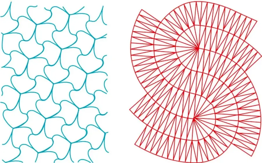 Diseño de teselación con curvas azules entrelazadas que cubren una superficie rectangular.