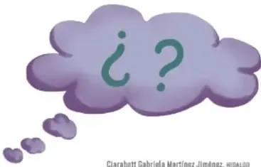Nube de pensamiento morada con signos de interrogación ¿?.