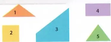 Cinco piezas geométricas coloreadas y numeradas del 1 al 5.