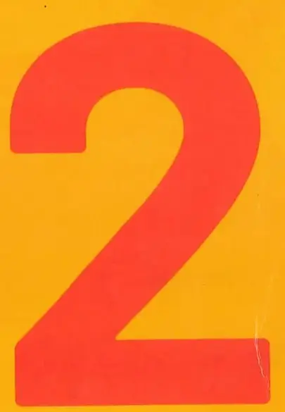 Número grande 2 de color rojo sobre un fondo amarillo.