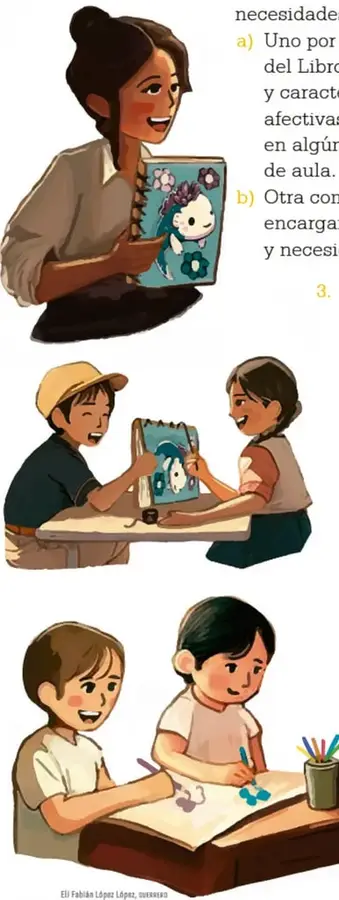 Dos estudiantes observan y trabajan sobre un libro cartonero.