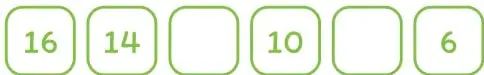 Secuencia numérica con recuadros: 16, 14, [ ], 10, [ ], 6.
