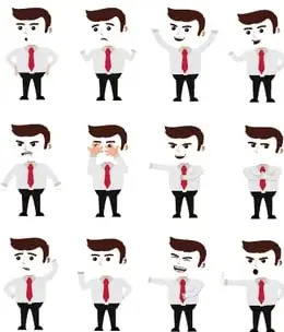 Cuadrícula con seis siluetas masculinas mostrando distintas posturas de manos.