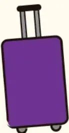 Maleta de viaje morada con extensor y ruedas, igual que la de la página 101.
