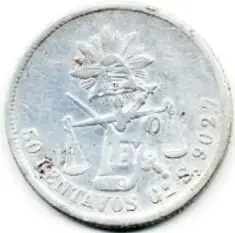 Dos monedas de plata: una con un emblema y la fecha 1950, otra con un águila; pie de imagen 'Moneda de plata'.