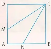 Cuadrado ABCD de lado 6 cm, con los puntos M y N sobre sus lados y los segmentos CM y CN.