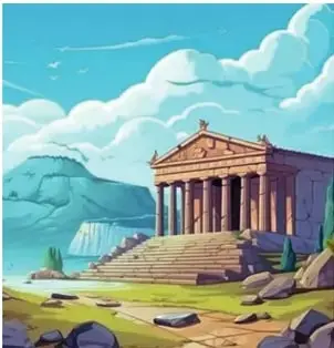 Ilustración de la Acrópolis de Atenas con el Partenón.