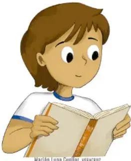 Ilustración de un niño leyendo un libro abierto.