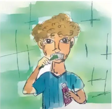 Ilustración de un niño cepillándose los dientes.