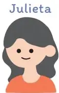 Personaje llamado Julieta con un globo de diálogo: 'Pienso en una secuencia que se inicia en 15 y hay que disminuir 2 cada vez'.