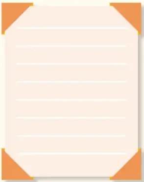 Hoja de notas con esquinas naranjas y líneas para escribir.