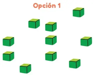 Cuadro de tres columnas con encabezados 'Flamencos volando', 'Flamencos nadando' y 'Flamencos secándose', con espacio en blanco para dibujar cubos sueltos.