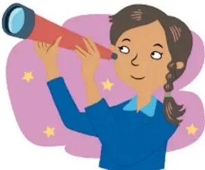 Ilustración de una niña mirando por un telescopio, acreditada a Herenia González Zúñiga, Ciudad de México.
