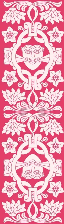 Ilustración decorativa en blanco sobre fondo rosa con motivos florales y dos rostros humanos estilizados dentro de marcos circulares, asociada a la diversidad de identidades.