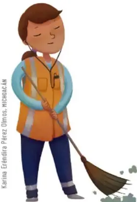 Ilustración de una niña barriendo con escoba, representando el servicio comunitario.