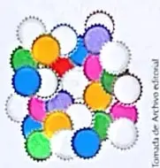 Ilustración de varias tapas plásticas de colores.