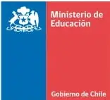 Logotipo del Ministerio de Educación de Chile con los colores de la bandera (azul y rojo) y el escudo nacional, junto al texto 'Ministerio de Educación' y 'Gobierno de Chile'.