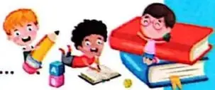Ilustración de estudiantes trabajando juntos con libros y materiales escolares.
