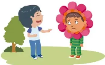 Ilustración de dos niños en un parque, uno molestando a otro, acreditada a Herenia González Zúñiga.