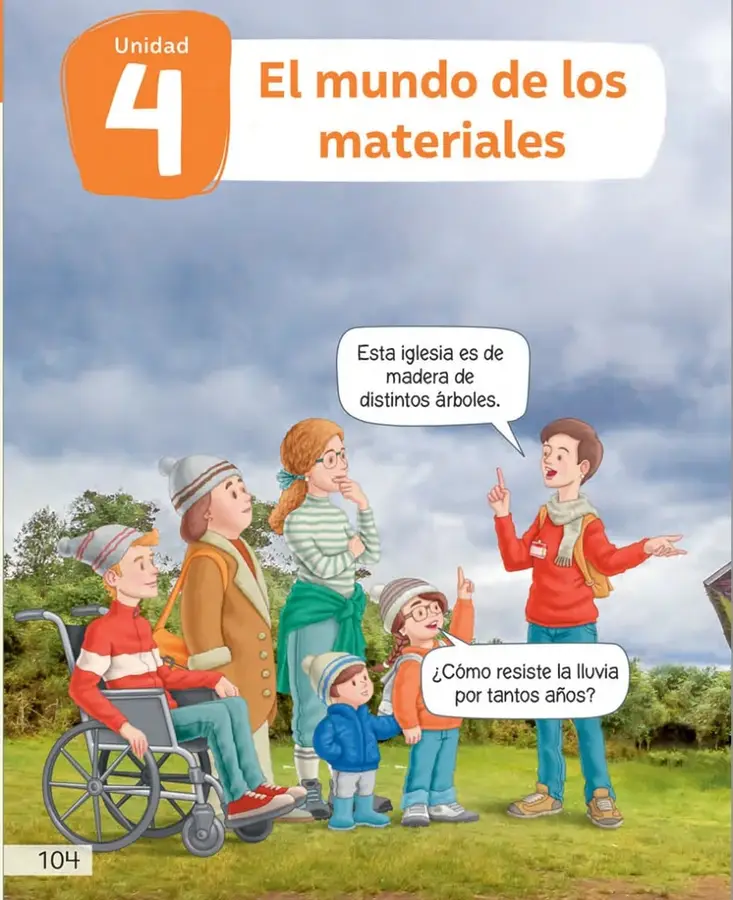 Recuadro naranja con el número 4 y el título "El mundo de los materiales".