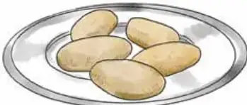 Ilustración de un plato con cinco croquetas de cochayuyo, de color dorado y forma ovalada.