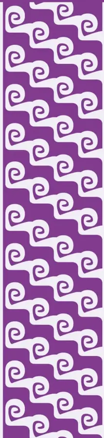 Franja decorativa color morado con patrones de espirales blancas.
