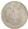 Fotografía del anverso de una moneda de cincuenta centavos tipo Caballito, México, 1908, de plata, con su ficha museográfica.