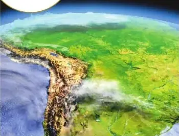 Imagen satelital de América del Sur en la que se observa la cordillera de los Andes y su importancia para la riqueza hídrica del continente.