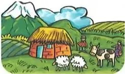 Tres ilustraciones muestran una vivienda rural de la Sierra, una vivienda de la Amazonía junto a un río y varias viviendas de una ciudad.
