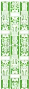 Cinco ilustraciones de textiles y motivos indígenas en verde, con los rótulos: Español, Lengua indígena como lengua materna, Lengua indígena como segunda lengua, Inglés y Artes.