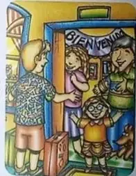 Familia huaorani recibiendo turistas.