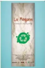 Carátula de la película La máquina con fondo azul y un sello circular verde en el centro.