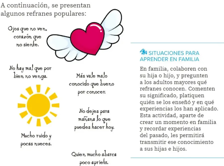Corazón alado rosa con los refranes escritos a mano alrededor