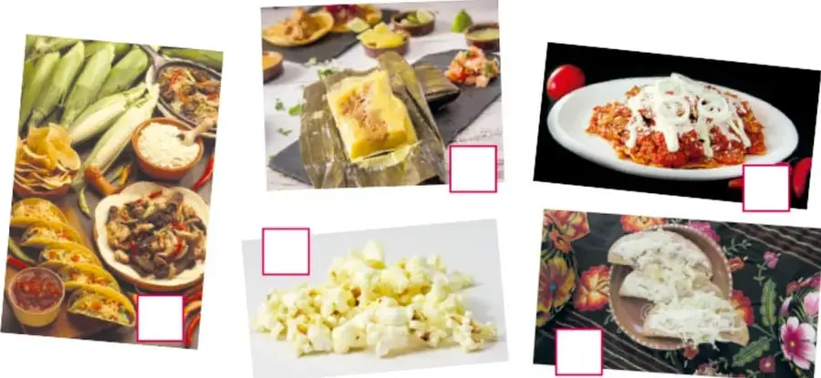 Plato con tacos, elotes y otros alimentos mexicanos.