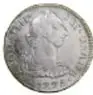 Anverso de una moneda de plata de Carlos III, 2 Reales, México, 1775, de 28 mm de diámetro.