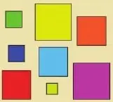 Conjunto de cuadrados y rectángulos de colores utilizado como apoyo visual para reconocer elementos de un cuadrado.