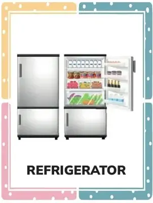 Tres tarjetas: TV, REFRIGERATOR, STOVE.