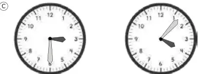 Dos relojes analógicos que muestran las horas 02:05 y 00:55.