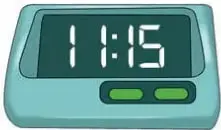 Reloj digital 11:15 y reloj análogo marcando las 11:15, con la indicación «Dibuja el minutero».