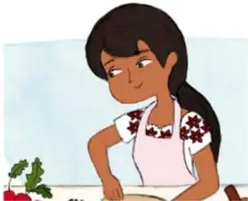 Familia reunida alrededor de la mesa comiendo; incluye a una abuela, una madre, niños y un niño en silla de ruedas.