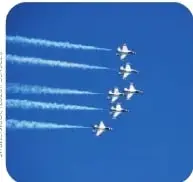 Equipo de aviones de combate volando en formación.