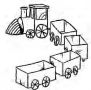 Tren de juguete con locomotora y vagones.
