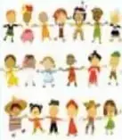 Ilustración multicultural de niñas y niños diversos.